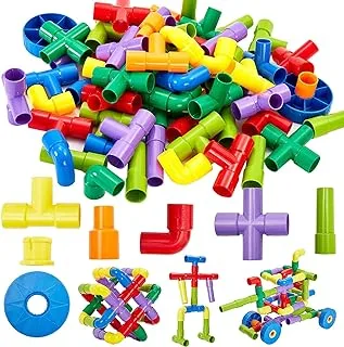 MumooBear 72pcs Pipe Building Block Bricks Plugging Toy Assemble Car Construction for 3 Year Old Kid