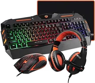 MEETION 4in1 Colorful Backlit English/Arabic Wired Keyboard, Mouse, Headphone & Mouse Pad PC Gaming Kit, C500, MTC500, 4 Bundle Set