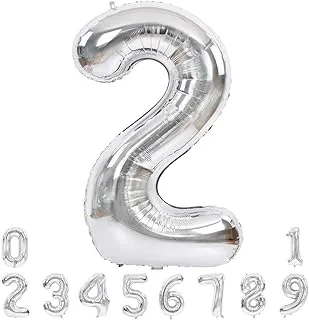 TONIFUL 40 Inch Silver Large Numbers Balloons 0-9, Number 2 Digit 2 Helium Balloons, Foil Mylar Big Number Balloons for Birthday Party Anniversary Supplies Decorations