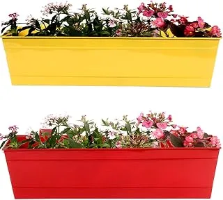 TrustBasket Set of 2- Rectangular Railing Planter -Yellow and Red (23 Inch)