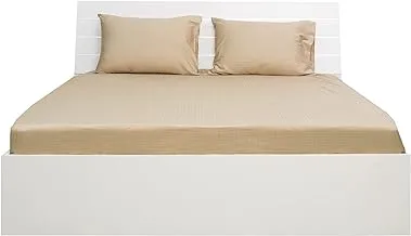 Hotel linen double fitted sheet 1pc, 100% cotton 250tc dobby box sateen , size: 150x200+30cm, beige