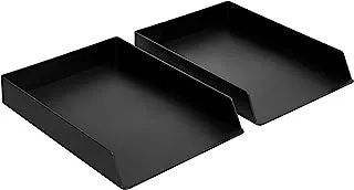 Amazon Basics Rectangular Plastic Desk Organizer, letter size Tray, Black, 2-Pack