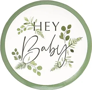 Ginger Ray Hey Baby Shower Botanical Paper Plates, 24 Cm Diameter