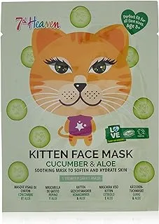 7th Heaven Kitten Face Sheet Mask With Cucumber And Aloe Vera To Soften And Hydrate Skin