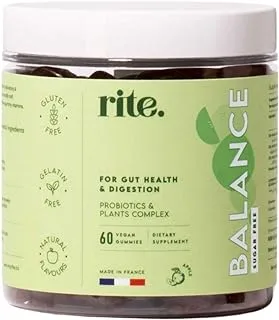 Rite Balance Gummies, Gut Health, Probiotics, Bloating Relief, Sugar Free, Vegan, Apple Flavour (60 Count)