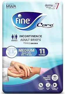 Fine Care Incontinence Unisex Adult Diaper Brief, Medium, waist size 75 - 110 cm (30 – 43 Inch), 11 diapers with Maximum Absorbency and Leak Protection