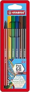 Stabilo Sketch Pen - Pen 68 - Premium - Wallet of 6 (Assorted Colours)