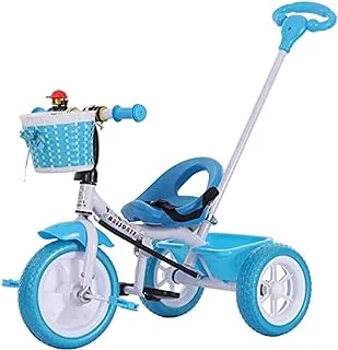 Coolbaby Kids Three Wheels Tricycle Bicycle With Push Bar & Basket For Outdoor 3 Wheel Bike Scooter-Blue