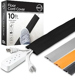 Cordinate 10 ft Cord Cover Floor, Protector, Management, Concealer, Cable Hider and Raceway, Extension Cover, Black, 49628