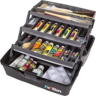 Artbin 6893Ag 3-Tray Art Supply Box، Portable Art & Craft Organizer with Lift-Up Trays، [1] علبة تخزين بلاستيكية ، رمادي / أسود