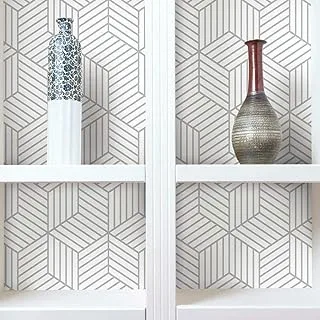 RoomMates Decor Roommates RMK10705WP Metallic Silver Striped Hexagon Peel And Stick Wallpaper