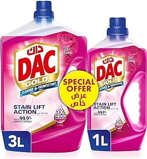 DAC Gold Disinfectant Multi-Purpose Cleaner - Rose (3 Litres + 1 Litre), For 99.9% Germs And Bacteria Removal, GI0384166609