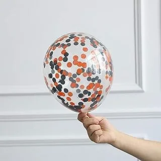 Party Time 5pcs. Transparent Balloons Orange and Black Confetti Balloon Inflatable Helium for Halloween and Theme Party 12inch