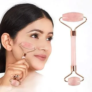 Techpro Rose Quartz Roller و Gua Sha - للوجه ، ومدلك أسطواني للوجه - بكرة كوارتز وردية مضادة للشيخوخة للوجه والهالات السوداء تحت العين