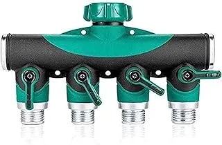 GARDEN PLUS 4 Way Hose Splitters Thread Connector For Water Pipe Linker Link Timer Connectors, Black/Green, Sku000010