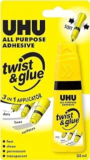 Uhu Twist & Glue All Purpose Adhesive, Unique 3 Way Applicator, Proven, Crystal-Clear Universal In A Handy Soft Bottle For Arts And Crafts, 35 ML, Transparent