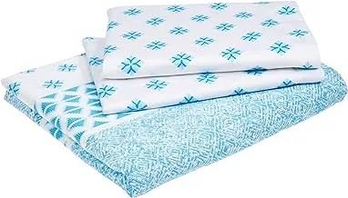 Swayam Zinnia Collection Flat Queen Bedsheet With 2 Pillow Cover, 240 X 270 Cm, Blue, Qf15031