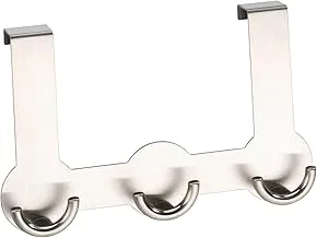 WENKO Door Clothes Rack Rondo - 3 Double Hooks, Door Rebates Up To 2 Cm, Stainless Steel, 22.5 X 14 X 4.5 Cm, Matt