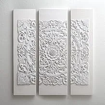 Madison Park Wall Art Living Room Decor - White Mandala Damask 3D Embelished Canvas, Home Accent Dining, Bathroom Decoration, Ready To Hang Painting For Bedroom, Multi-Sizes, Off 3 Piece