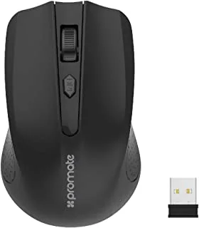 Promate 2.4G Portable Optical Wireless Mouse with USB Nano Receiver 10m Working Distance, Auto Sleep Function and 3 Adjustable DPI Level, Clix 8, Black