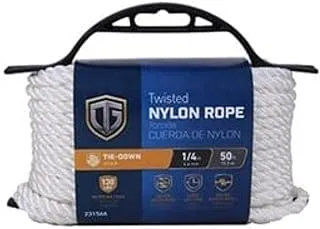 Tru-Guard Twisted Nylon Rope, 1/4-Inch x 50 Feet Size, White