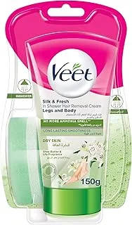 Veet Silk and Fresh In Shower Hair Removal Cream Body & Legs for Dry Skin, Shea Butter & Lily Fragrance – 150g