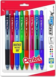 Pentel Energel-X Retractable Liquid Gel Pen, 0.5mm, Needle Tip, Assorted Ink, Pack Of 8 (Bln105Bp8M)