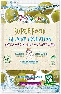 Superfood 24 hour hydration extra virgin olive oil biodegradable bamboo sheet mask by 7th heaven with cleansing for long lasting