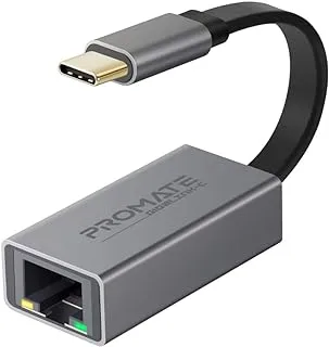 محول USB-C من بروميت ، منفذ USB Type-C عالي السرعة من سبائك الألومنيوم الممتاز إلى 10/100 / 1000Mbps RJ45 Gigabit Ethernet Port لجميع الهواتف الذكية USB-C والأجهزة اللوحية وأجهزة الكمبيوتر المحمولة و GigaLink-C-Grey