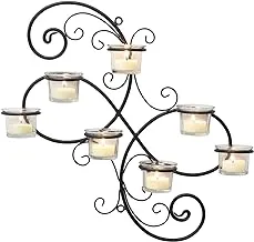 Stonebriar Br-Cn-5387A Decorative Black Scrolled Ivy Metal Tea Light Candle Holder Hanging Wall Sconce, 7-Tealight