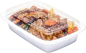 حاوية Asporto Microwavable To-Go - حاوية طعام مستطيلة PP خالية من BPA مع غطاء بلاستيكي شفاف - تقديم الطعام وتناول الطعام - 24 أونصة - أبيض - بلاستيك - يمكن التخلص منها - صندوق 100 قيراط - أدوات المطاعم