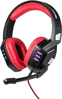 Promate Stereo Gaming Headset, High-Performance Over-Ear USB Wired Gaming Chat Headphone with LED Light, Mic, Volume Control and Haptic Feedback Headphones for PC, Laptop, Python Red