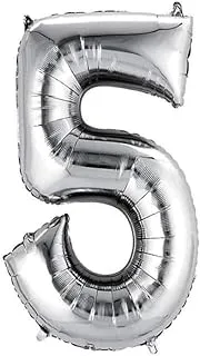 The Party Popper Number 5 Balloons, 40 inch Length, Silver