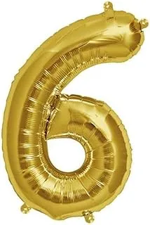 The Party Popper Number 6 Balloons, 40 inch Length, Gold