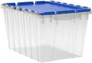 Akro-Mils 66486 12-Gallon Plastic Stackable Storage Keepbox Tote Container with Attached Hinged Lid, 21-1/2-Inch x 15-Inch x 12-1/2-Inch, Clear/Blue