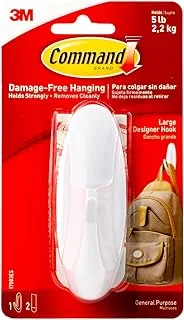 Command Designer Large Hook White color, 1 hook + 2 strips/pack | Holds 2.2 kg | Organize | Decoration | No Tools | Holds Strongly | Damage-Free Hanging