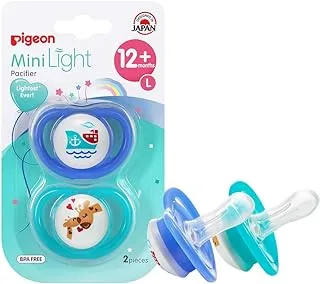 Pigeon Minilight Pacifier Twin, Ultra Light Weight, Soft Silicone Nipple, Bpa Free, L Size, Boy, Blue