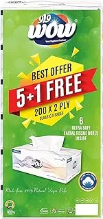 WOW Classic Facial Tissue 200 X 2 Ply, 5+1 Pack