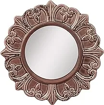 Stonebriar Decorative Round Burnt Umber Ceramic Wall Mirror Elegant Home Décor For Living Room, Kitchen, Bedroom, Or Hallway, Worn Taupe