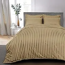 Kingtex 300Tc 100% Cotton Brown 1cm Satin Stripe Pillow Cover 2Pcs Set, 50X75Cm