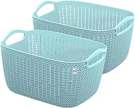 Fun Homes Q-5 Unbreakable Plastic 2 Pieces Multipurpose Medium Size Flexible Storage Baskets/Fruit Vegetable Bathroom Stationary Home Basket with Handles (Light Blue)