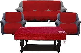 Fun Homes Circle Design Cotton 7 Pieces 5 Seater Sofa Cover With Center Table Cover Set (Maroon)