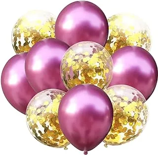 Party Propz 10 Pcs Pink Chrome and Confetti Balloons for Birthday Decoration Items or Happy Birthday Balloons for Decoration/confetti balloons/balloons birthday