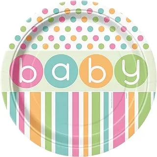 Unique Pastel Baby Shower Plates, 8-Pieces, 9-Inch, Multicolor