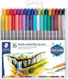 Staedtler 3200 Design Journey Set of 36 Felt-Tip Pens Double Tip 3.0 mm and 0.5 mm - 0.8 mm Assorted Colours