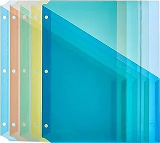 Amazon Basics Binder Organizer Poly Jacket, 3 Hole Punch, Assorted Colors, Pack of 5