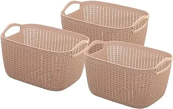 KUBER INDUSTRIES Unbreakable Plastic 3 Pieces Multipurpose Large Size Flexible Storage Baskets/Fruit Vegetable Kitchen Organizer with Handles (peach)