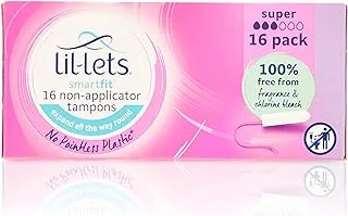 Lil-Lets Smart Fit Super Non-Applicator Tampons - 100% Plant Based Absorbent Core - Amazing Comfort - Perfect Leak Proof Protection - Super Smooth Application - Fragrance Free - 16 Units