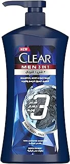 CLEAR MEN Complete Care 3in1 Shampoo, For Hair, Face & Body With Activated Charcoal, for 100% dandruff free hair and moisturized skin, 900ml