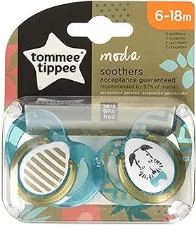 Tommee Tippee Moda Soothers, Symmetrical Orthodontic Design, BPA-Free Silicone Baglet, Includes Steriliser Box, 6-18m, Pack of 2 Dummies